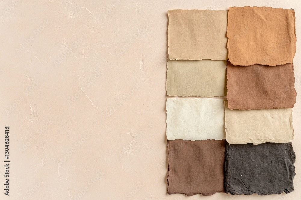 Fototapeta premium Soft fabric swatches arranged in earthy tones, showcasing divers