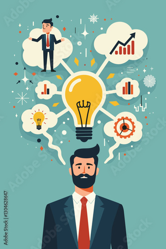Businessman brainstorming new ideas and solutions representing the process of creative and analytical thinking