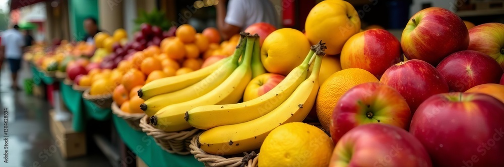 Colorful array of ripe tropical fruits at a street market, kiwi, colorful Colorful array of ripe tropical fruits at a street market, kiwi, colorful