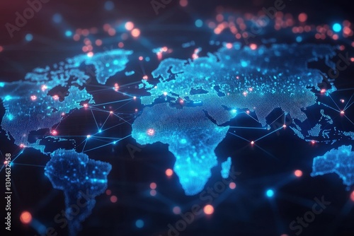 World map illustrating global connectivity, international data flow, and the impact of cyber technology on global business