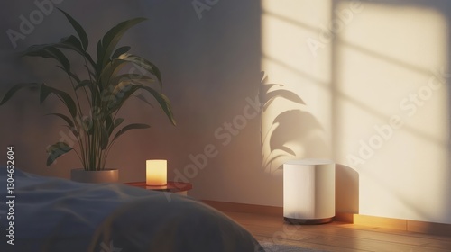 Wallpaper Mural Minimalist sound-masking device, blending into a hotel room aesthetic, creating a peaceful environment Torontodigital.ca