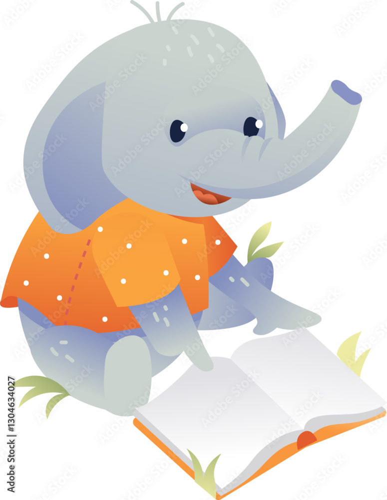 Fototapeta premium Elephant Reading Book On Grass