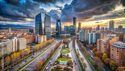 Wallpaper Mural Madrid Castellana Winter Skyscrapers Cloudy Day Landscape Torontodigital.ca