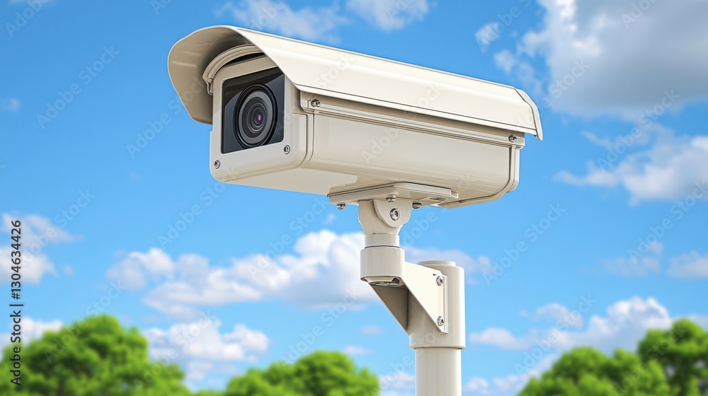 High-definition security camera installed on a wall monitoring surroundings for enhanced safety and surveillance purposes High-definition security camera installed on a wall monitoring surroundings for enhanced safety and surveillance purposes