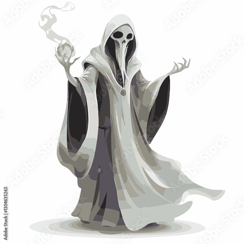 Vector Art of a Mysterious Grim Reaper with Smoky Energy - Perfect for Halloween or Dark Theme Designs