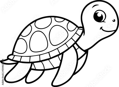 Cute cartoon turtle illustration in black and white; perfect for children's coloring books and educational materials.