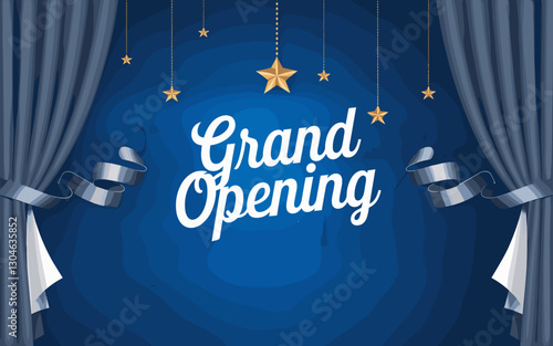 Wallpaper Mural Elegant Grand Opening Banner with Blue Curtains and Ribbon Torontodigital.ca