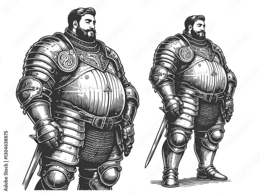 medieval knight in ornate armor, holding a sword, depicted from two angles sketch engraving generative ai fictional character vector illustration. Scratch board imitation. Black and white image. medieval knight in ornate armor, holding a sword, depicted from two angles sketch engraving generative ai fictional character vector illustration. Scratch board imitation. Black and white image.