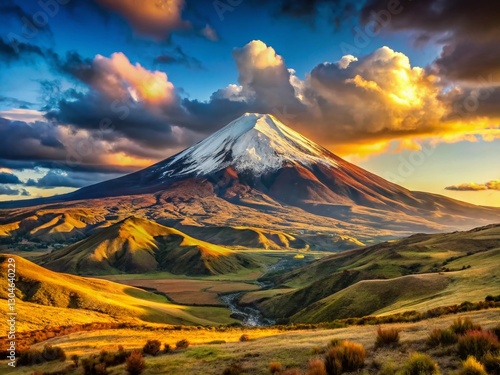 Majestic Cotopaxi Volcano and Stony Hills Landscape - Ecuadorian Andes