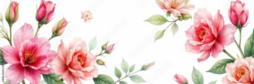 Delicate watercolor roses & lilies, seamlessly repeating on crisp white , flowers, soft, texture Delicate watercolor roses & lilies, seamlessly repeating on crisp white , flowers, soft, texture