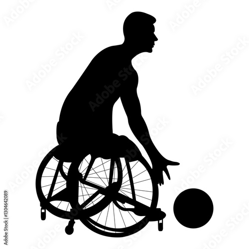 Disabled basketball player.Man in wheelchair playing basketball.Silhouette of athlete with disability.Vector illustration.