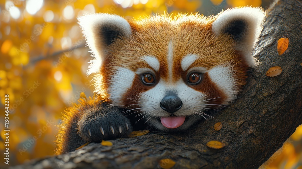 Playful Red Panda on Autumn Branch Playful Red Panda on Autumn Branch