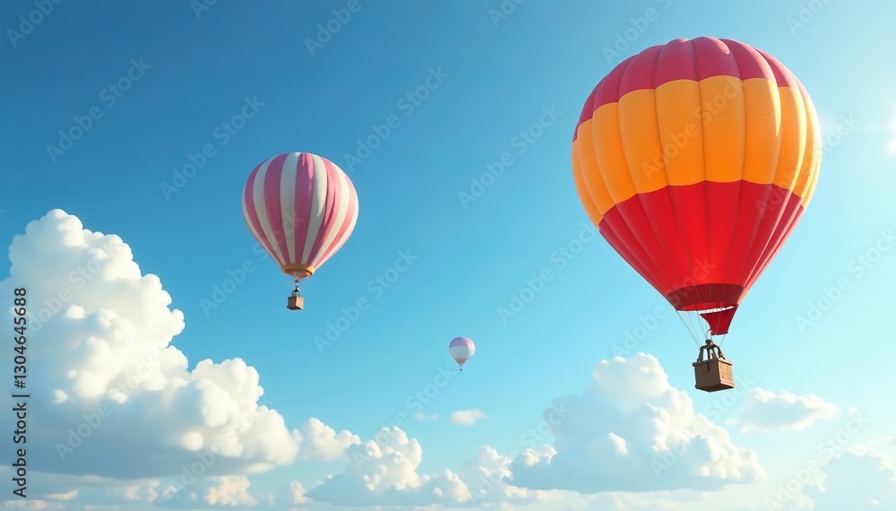 Fototapeta premium Colorful luftballons floating in the sky with copy space, flying, toy balloons