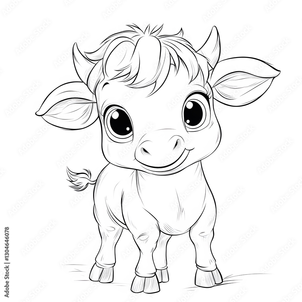 Cute cartoon cow with large expressive eyes Cute cartoon cow with large expressive eyes