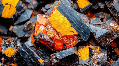 Hidden Treasures, Close-up view of vibrant raw rare earth ores showcasing unique colors, highlighting their distinct mineralogical properties for geochemical analysis