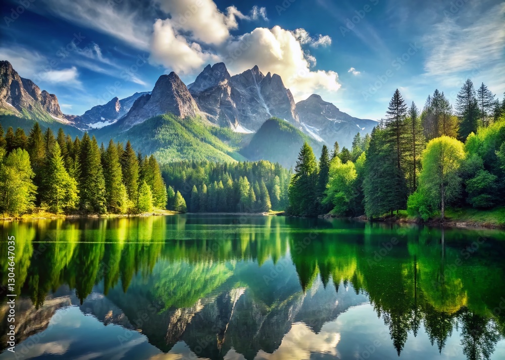 Fototapeta premium Majestic Mountain Lake Reflection: Serene Nature Landscape Photography