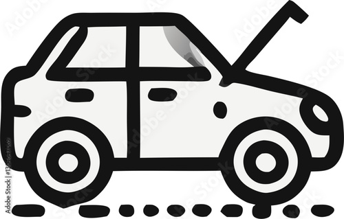 Side view car icon with open hood.