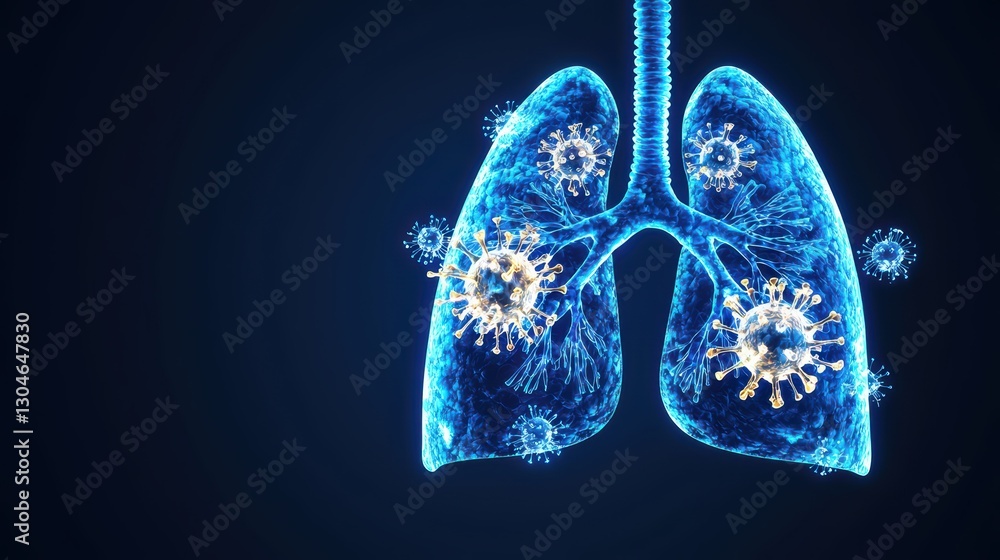 Abstract Representation of Lungs Filled with Glowing Elements Indicating Infection and Illness Abstract Representation of Lungs Filled with Glowing Elements Indicating Infection and Illness