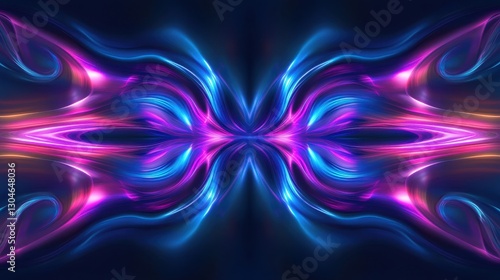 Dynamic backdrop with flowing neon light waves and high-tech reflections in blue and violet