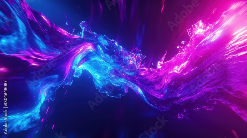 Abstract background with glowing blue and purple neon waves and smooth flowing energy
