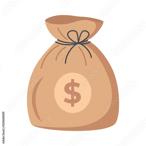 Vector illustration of a closed money bag with a dollar sign. Represents financial savings, investment, wealth, and economic security. Ideal for banking, business, and finance concepts.