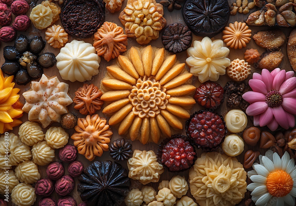 Colorful Wax Flowers and Shapes Arranged with Intricate Designs Colorful Wax Flowers and Shapes Arranged with Intricate Designs