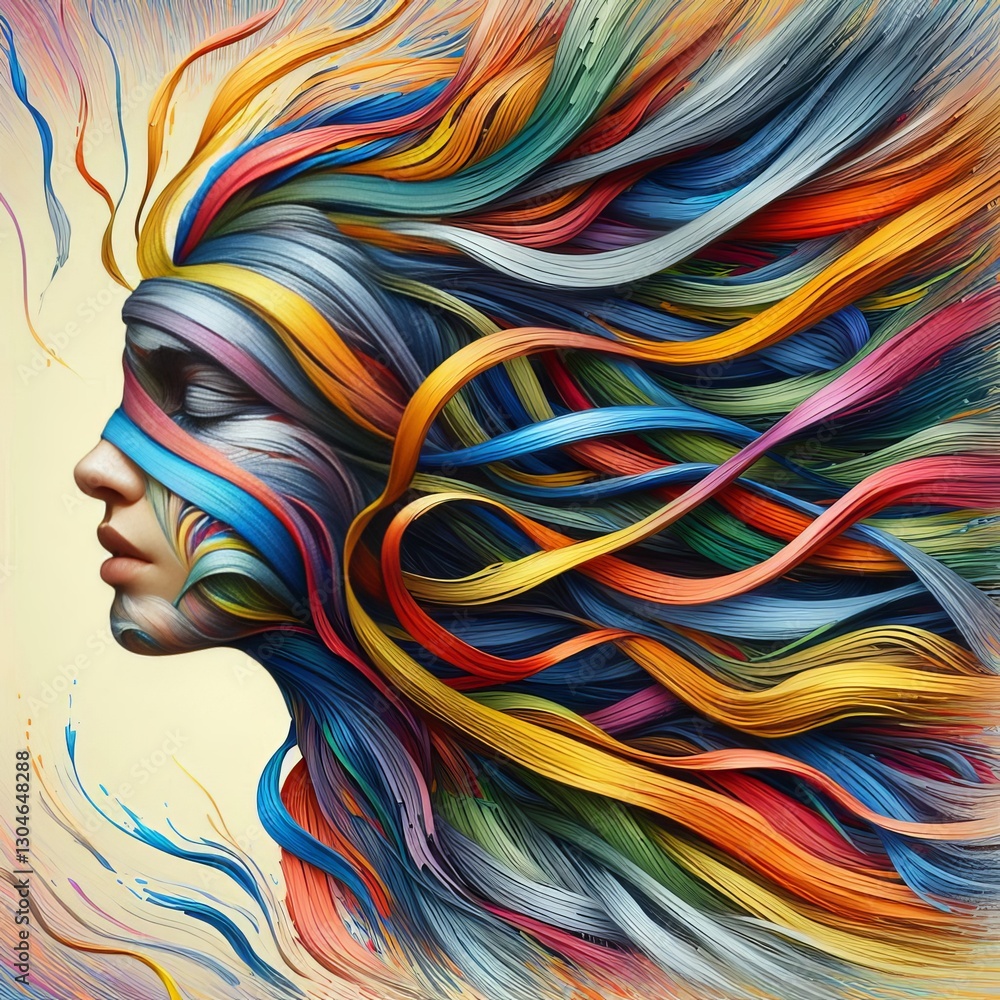 Obraz premium Metaphor of Freedom: Portrait with Flowing Ribbons 