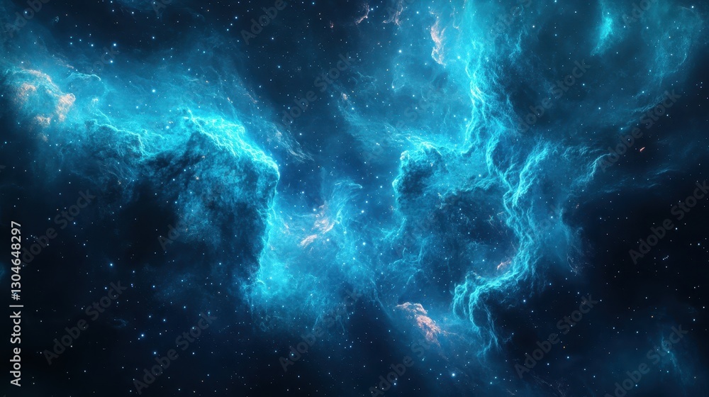 Obraz premium Futuristic cosmic backdrop with radiant blue and turquoise nebula clouds and glowing dust