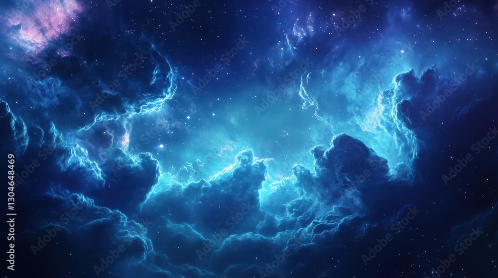 Celestial background with glowing nebula clouds and particles drifting through cosmic mist Celestial background with glowing nebula clouds and particles drifting through cosmic mist