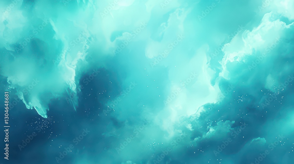 Obraz premium Dreamy sci-fi nebula backdrop with glowing teal and blue clouds and radiant ethereal energy