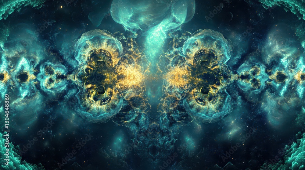 Fototapeta premium Abstract cosmic background with glowing nebula clouds and soft light reflections