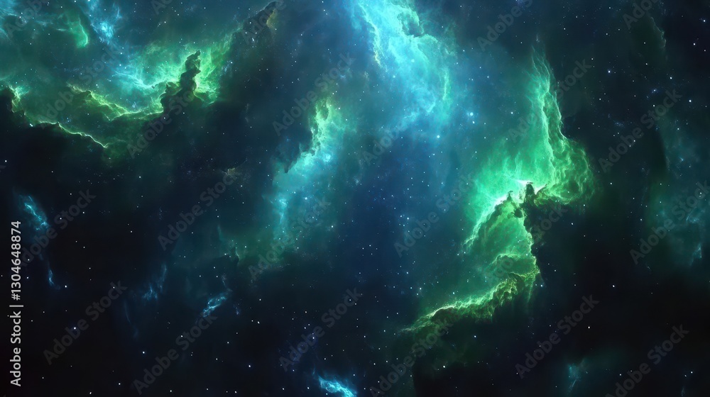 Fototapeta premium Cosmic background with glowing nebula mist and floating cosmic dust in space