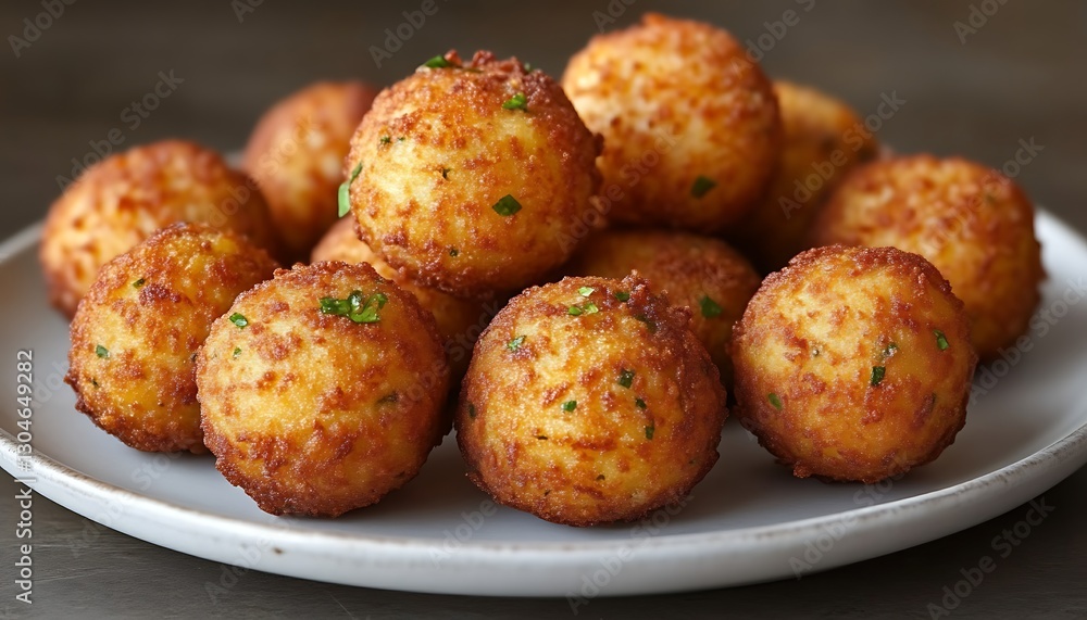 Fried balls pile on plate, close-up shot Fried balls pile on plate, close-up shot