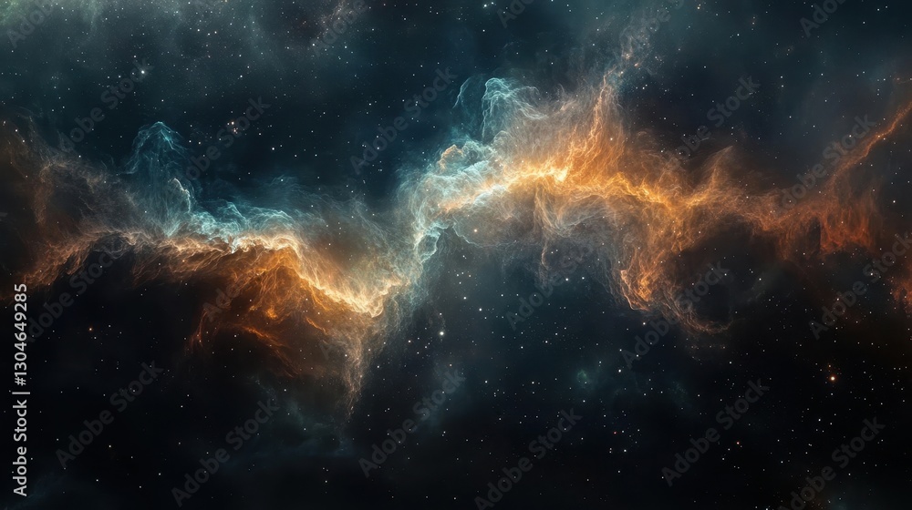 Obraz premium Cosmic backdrop with glowing nebula and shimmering dust particles under cinematic light