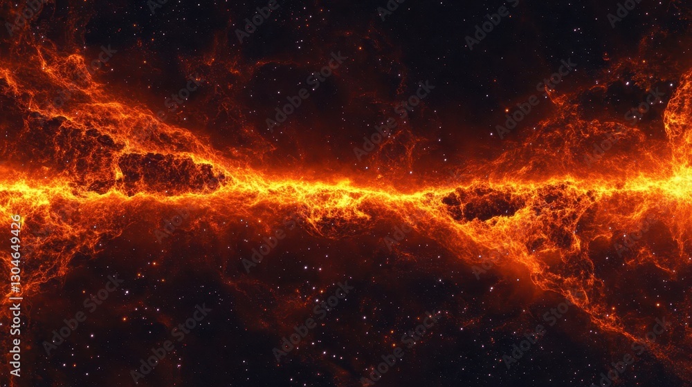 Fiery cosmic background with red and orange nebula clouds glowing plasma waves Fiery cosmic background with red and orange nebula clouds glowing plasma waves