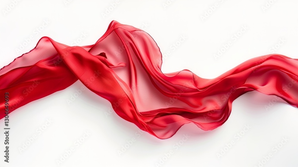 Red Sheer Fabric Wave on White Background Red Sheer Fabric Wave on White Background