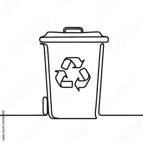 Recycling Bin with Symbol in Continuous One Line Drawing Illustration