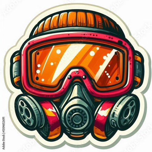 Bold cartoon gas mask with goggles, vibrant and detailed protective gear illustration photo