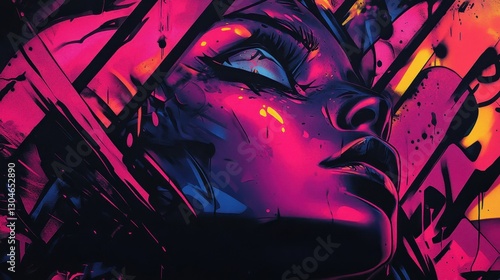 Wallpaper Mural Vibrant urban graffiti background with neon paint splashes and halftone distortions Torontodigital.ca