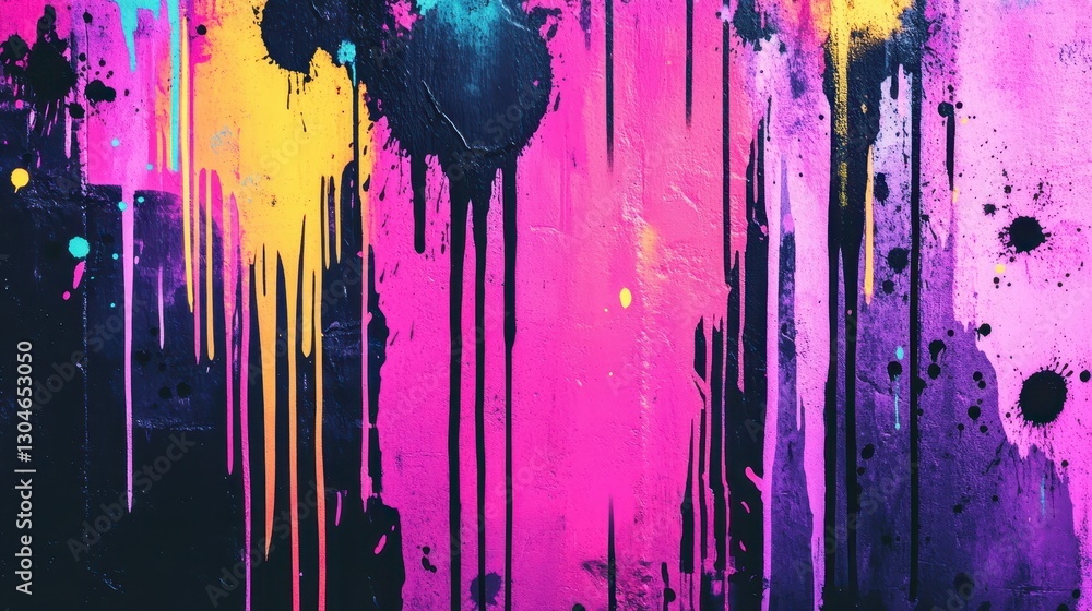 Fototapeta premium Urban graffiti wallpaper with neon paint drips and comic-style halftone gradients