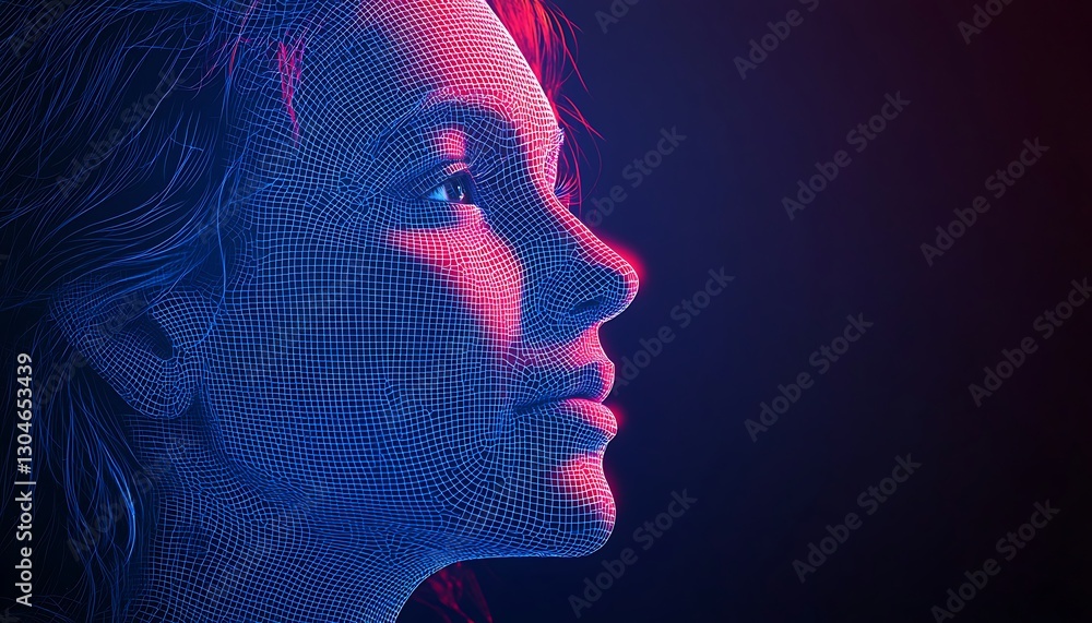 Fototapeta premium Wired Woman Profile, Neon Glow