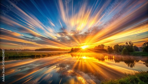 Wallpaper Mural Majestic Sunrise Time Lapse Double Exposure: Vibrant Sky Meets Serene Landscape Torontodigital.ca