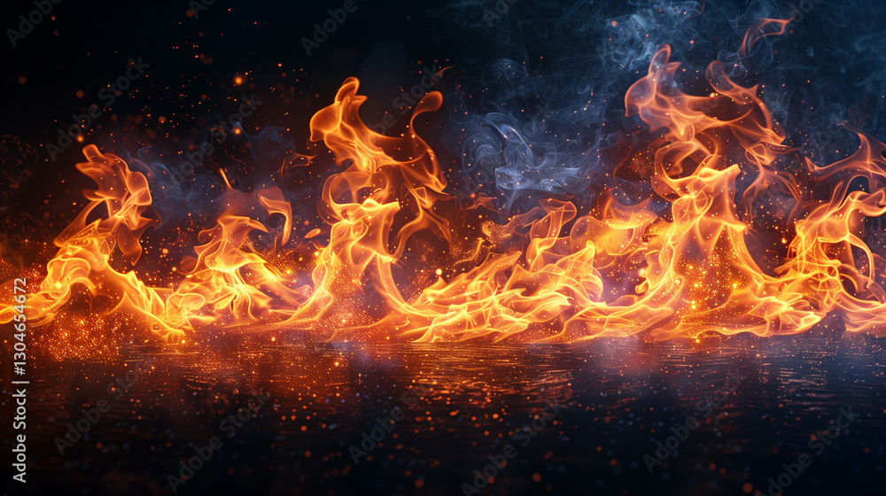 Obraz premium Fire flames on black background. Blaze fire flame background and textured