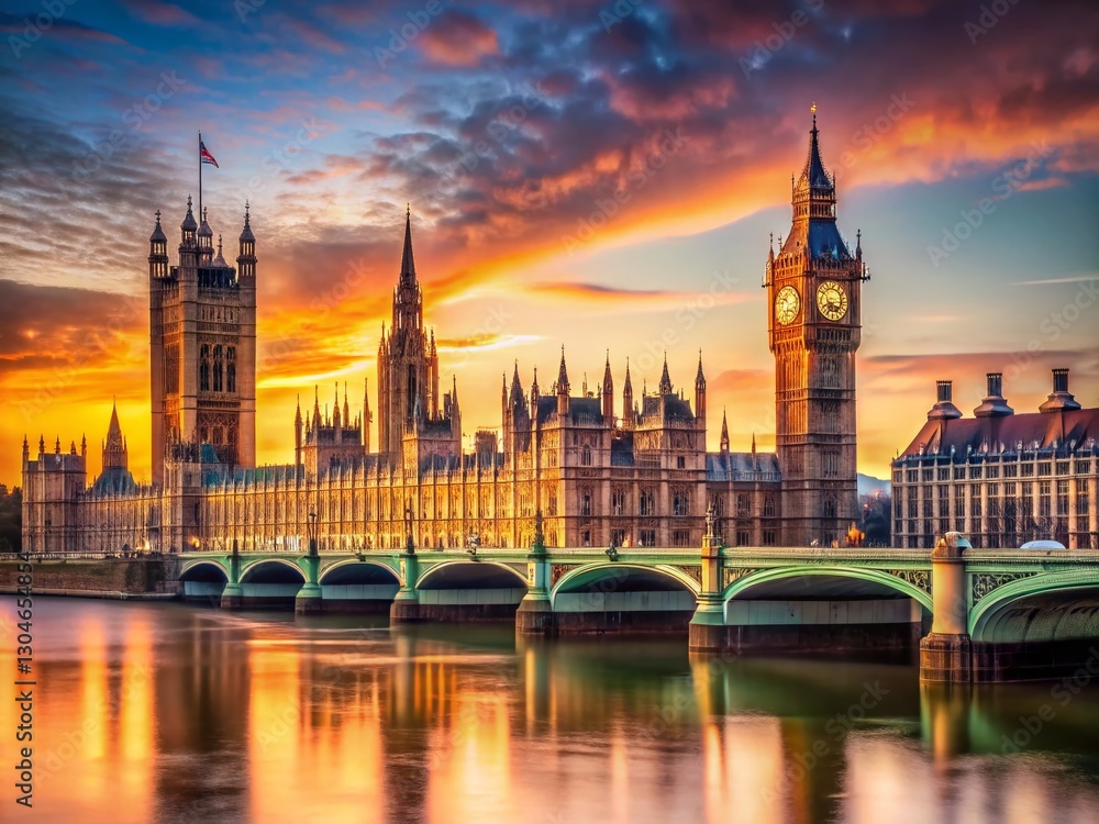 Naklejka premium Majestic Westminster Palace & Bridge Portrait Photography - London Landmark