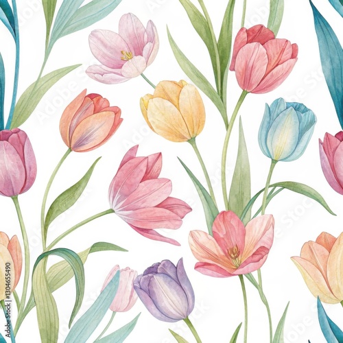 Wallpaper Mural Watercolor Tulip Pattern Delicate Spring Blooms Torontodigital.ca