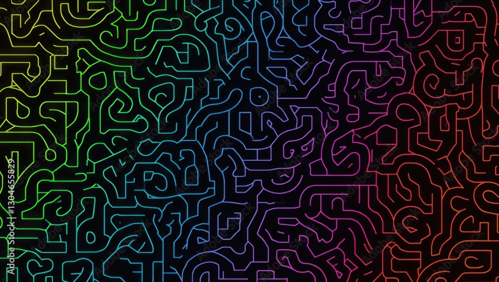 Fototapeta premium Abstract Colorful Maze Pattern on Black Background Design Element