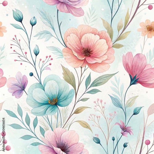 Wallpaper Mural Soft Watercolor Floral Pattern Gentle Pastel Blooms Torontodigital.ca