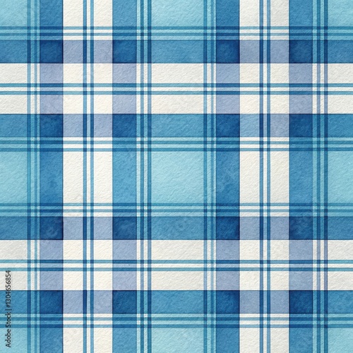 Watercolor Blue Plaid Pattern Classic Check Design