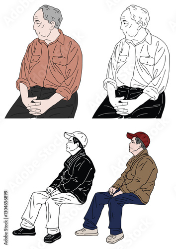 Sitting in Solitude: Drawn illustrations capture four individuals in pensive poses, seated and lost in thought. A study in human introspection.