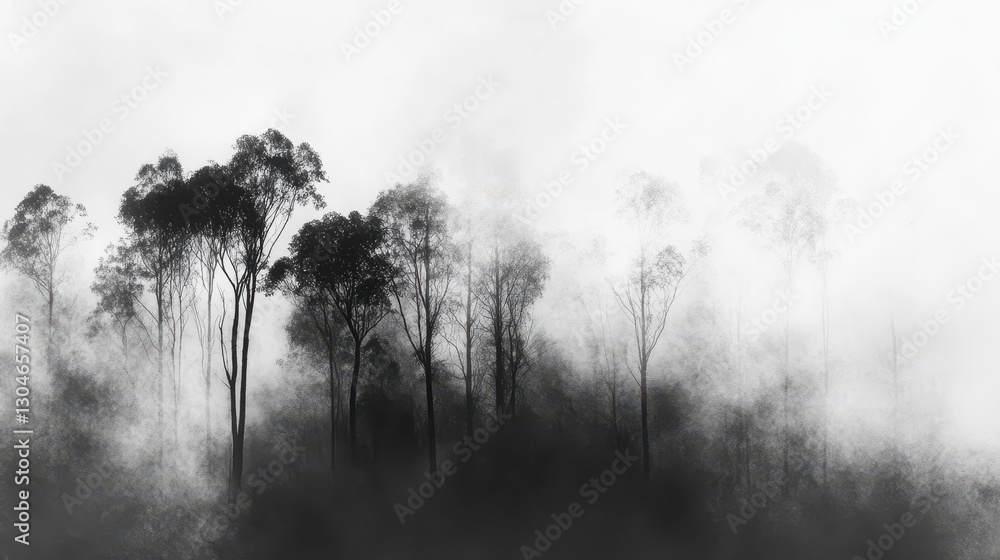 Obraz premium An artistic monochrome forest with charcoal strokes and fog drifting through the landscape